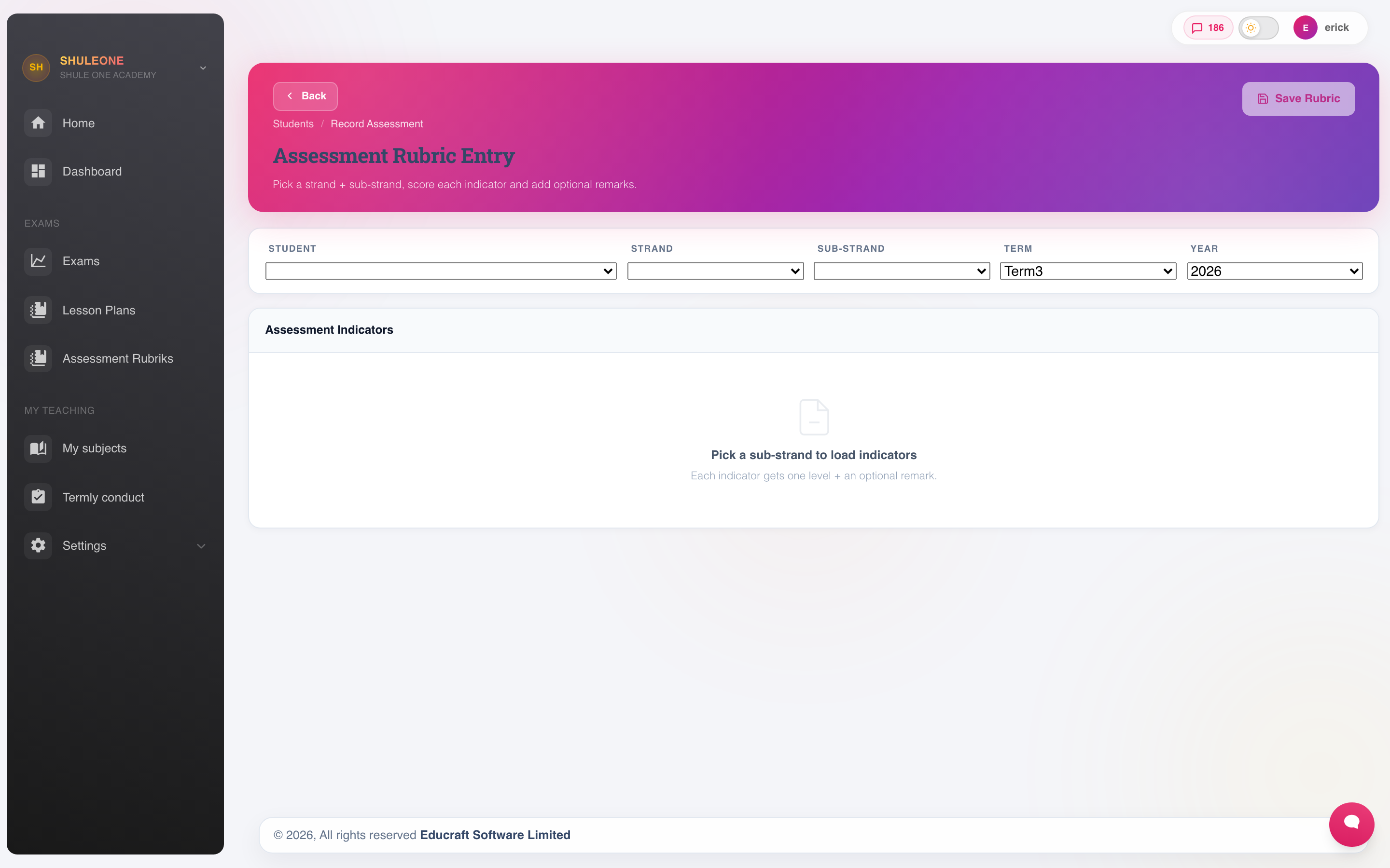 The rubric administration workspace
