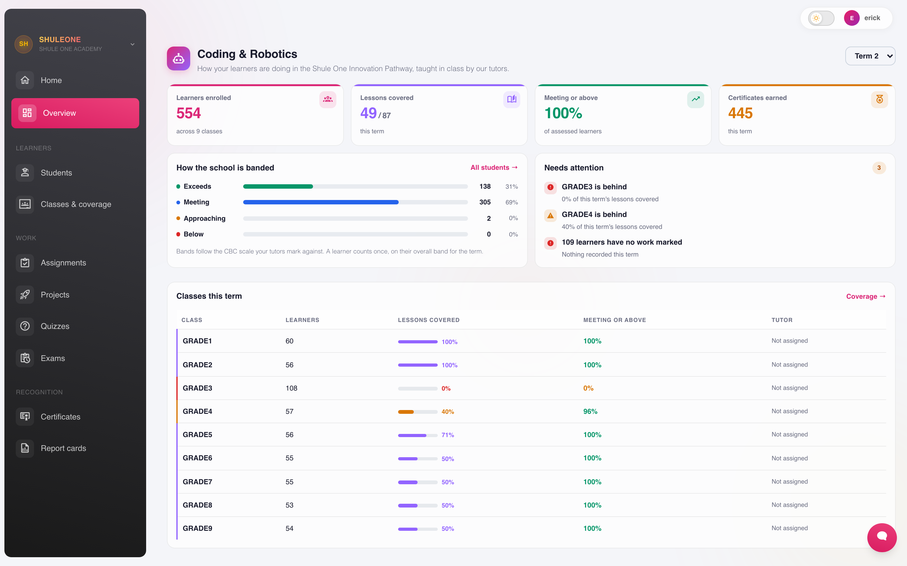 The school-wide coding overview