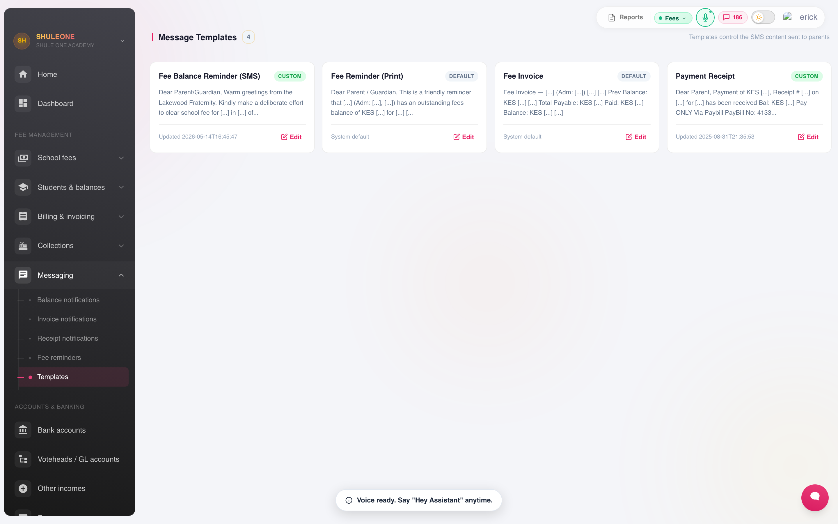Reusable message templates