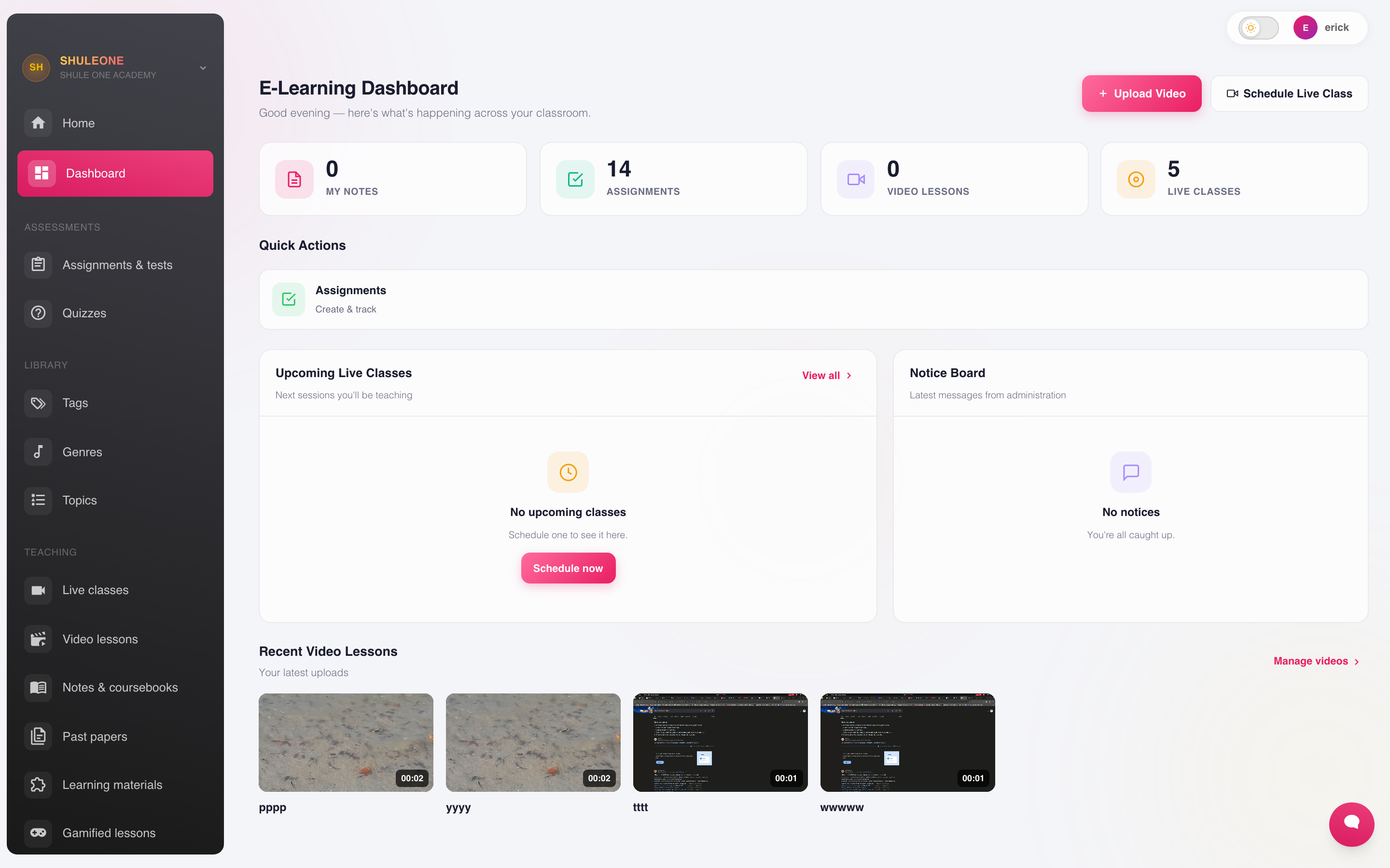 The E-learning dashboard