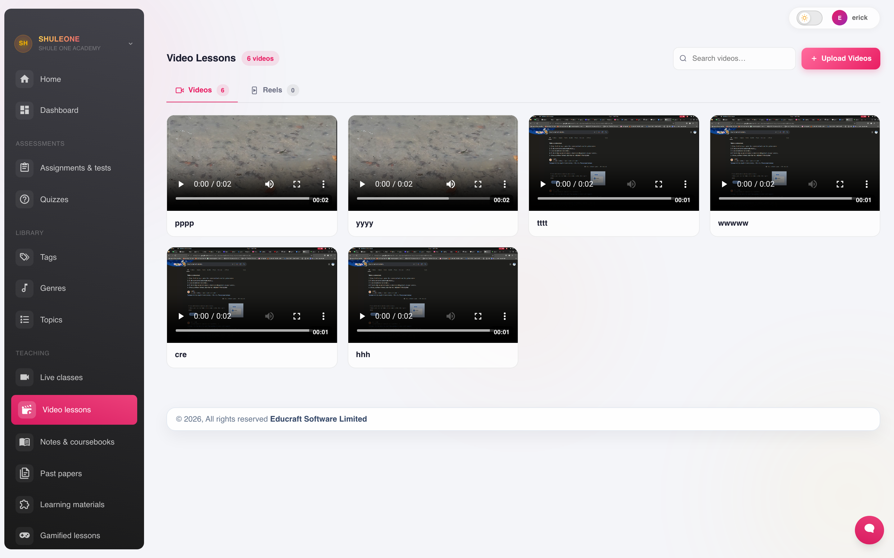 Published video lessons