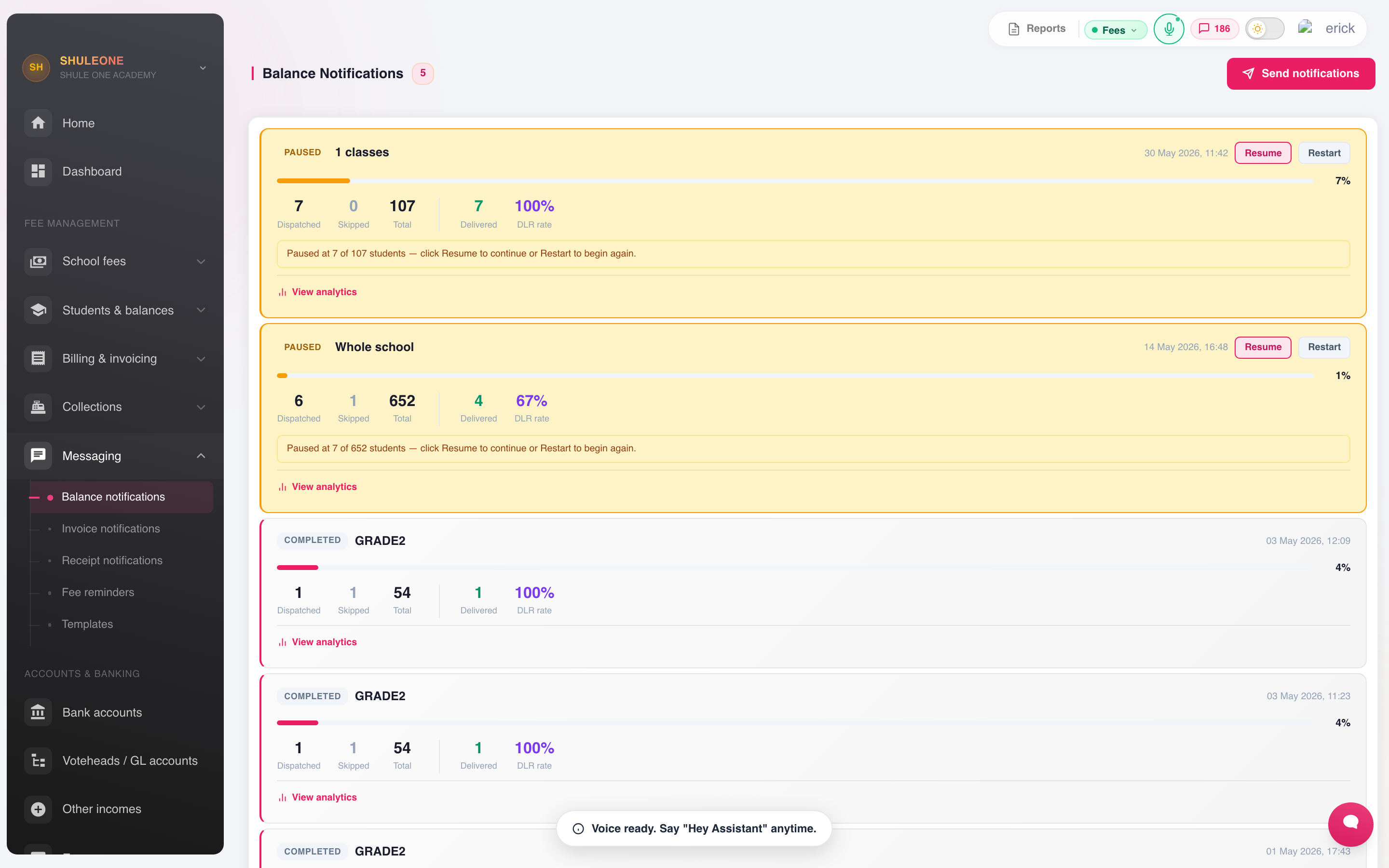 Balance-notification batches