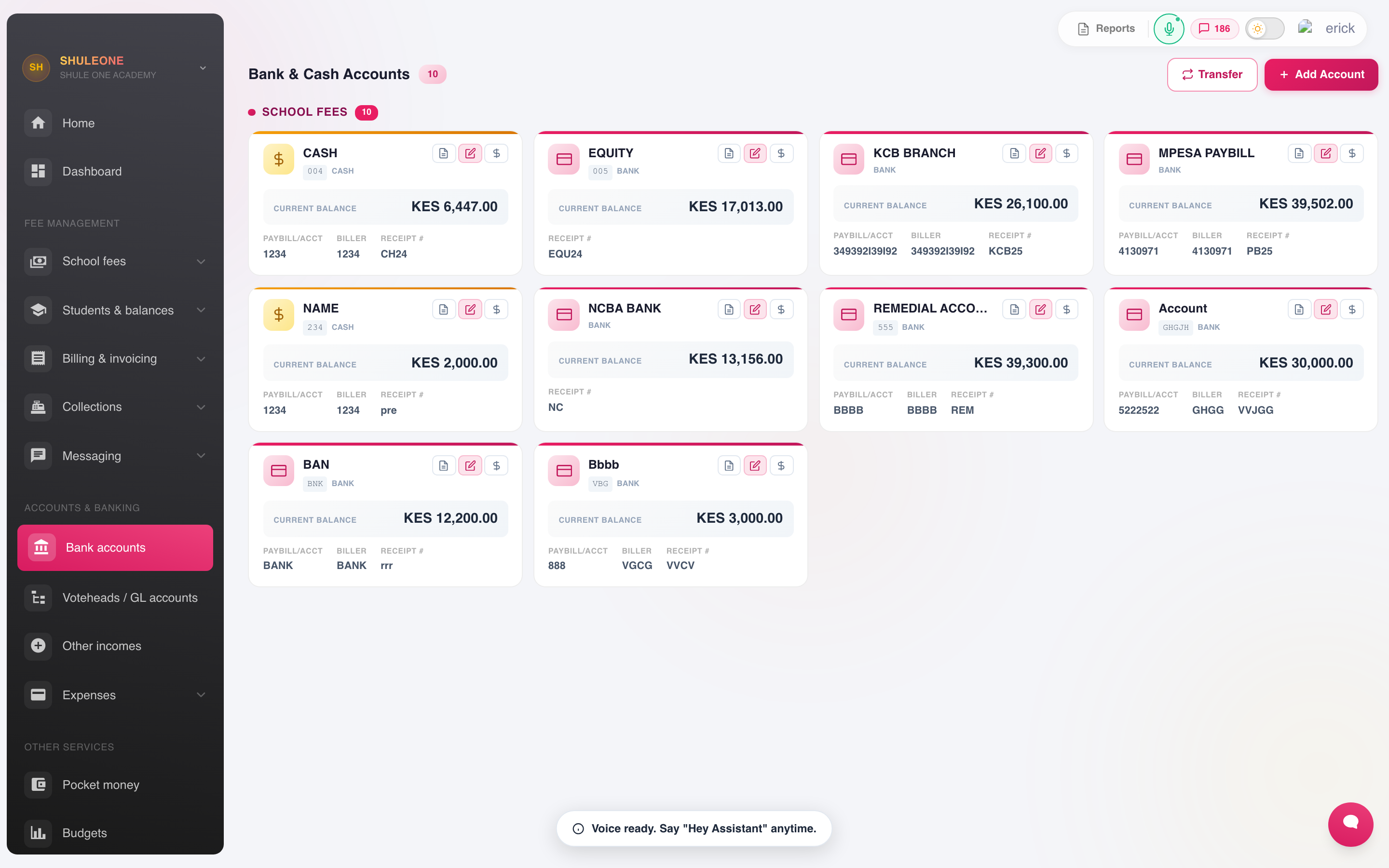 The bank-account cards