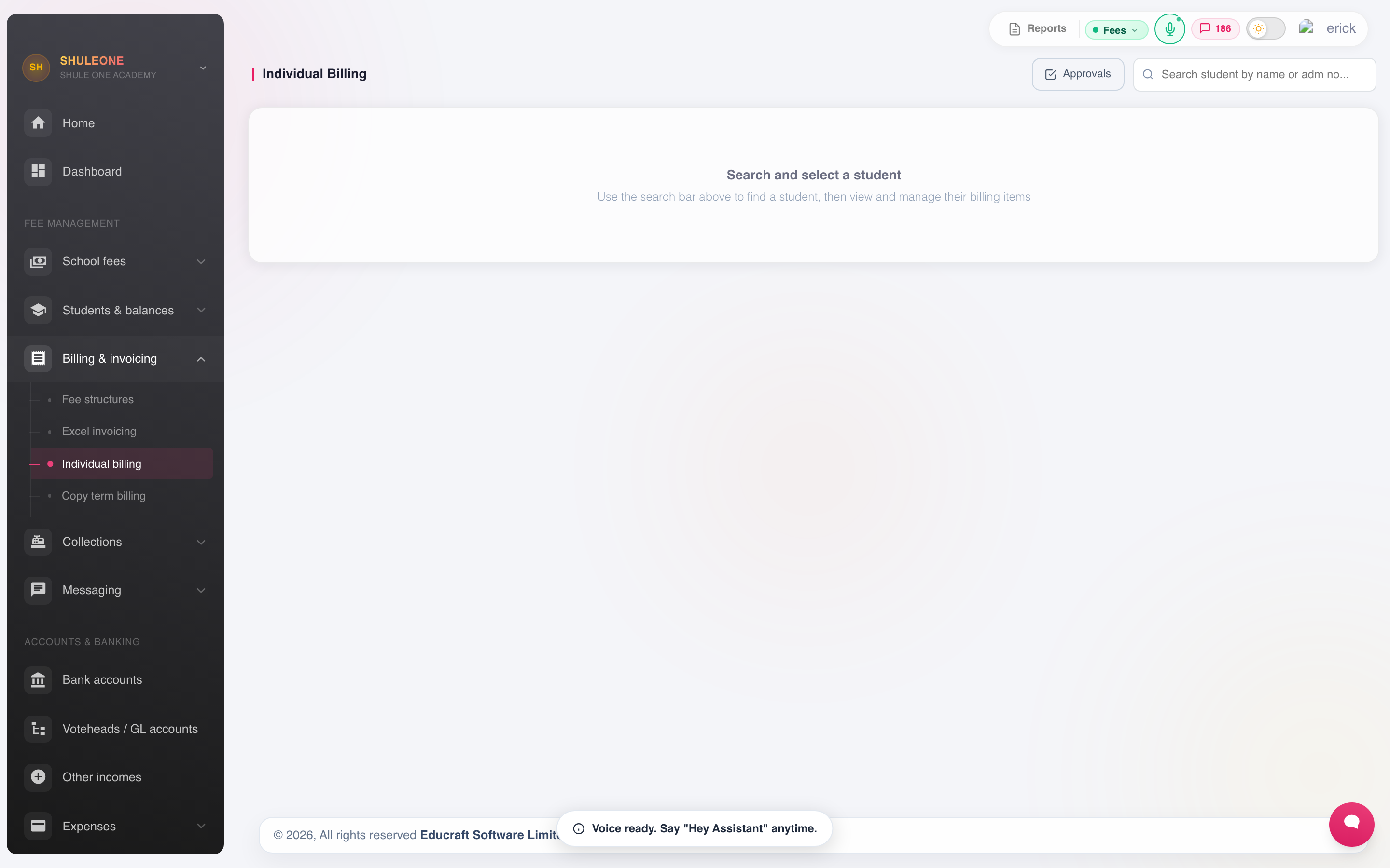 The individual-billing workspace