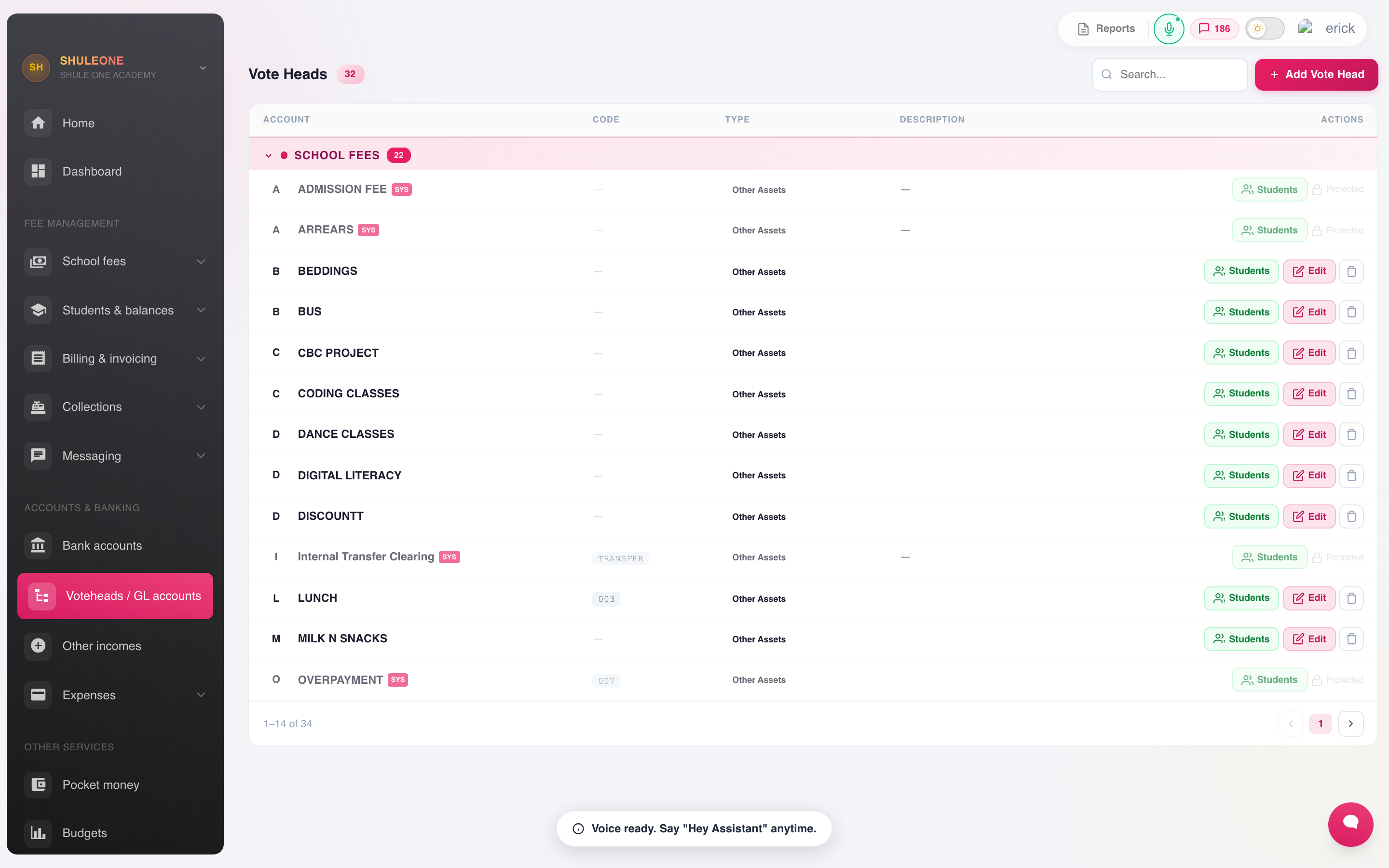 The chart of accounts