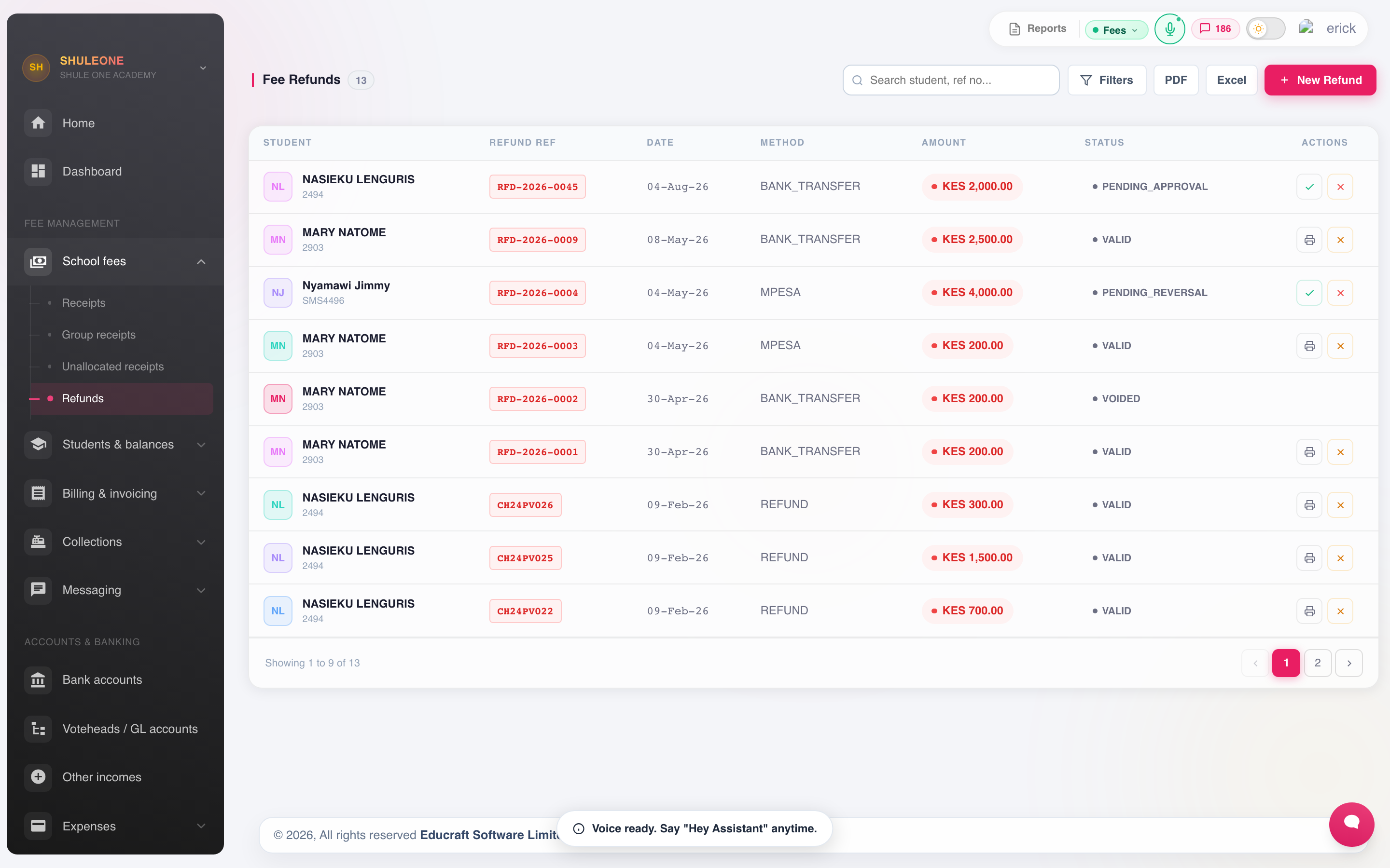The fee-refund list