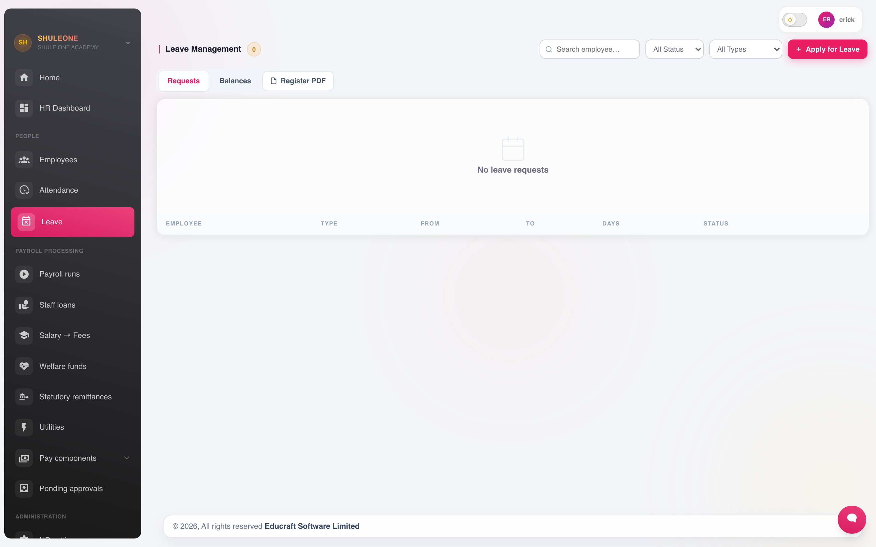 The leave-management workspace