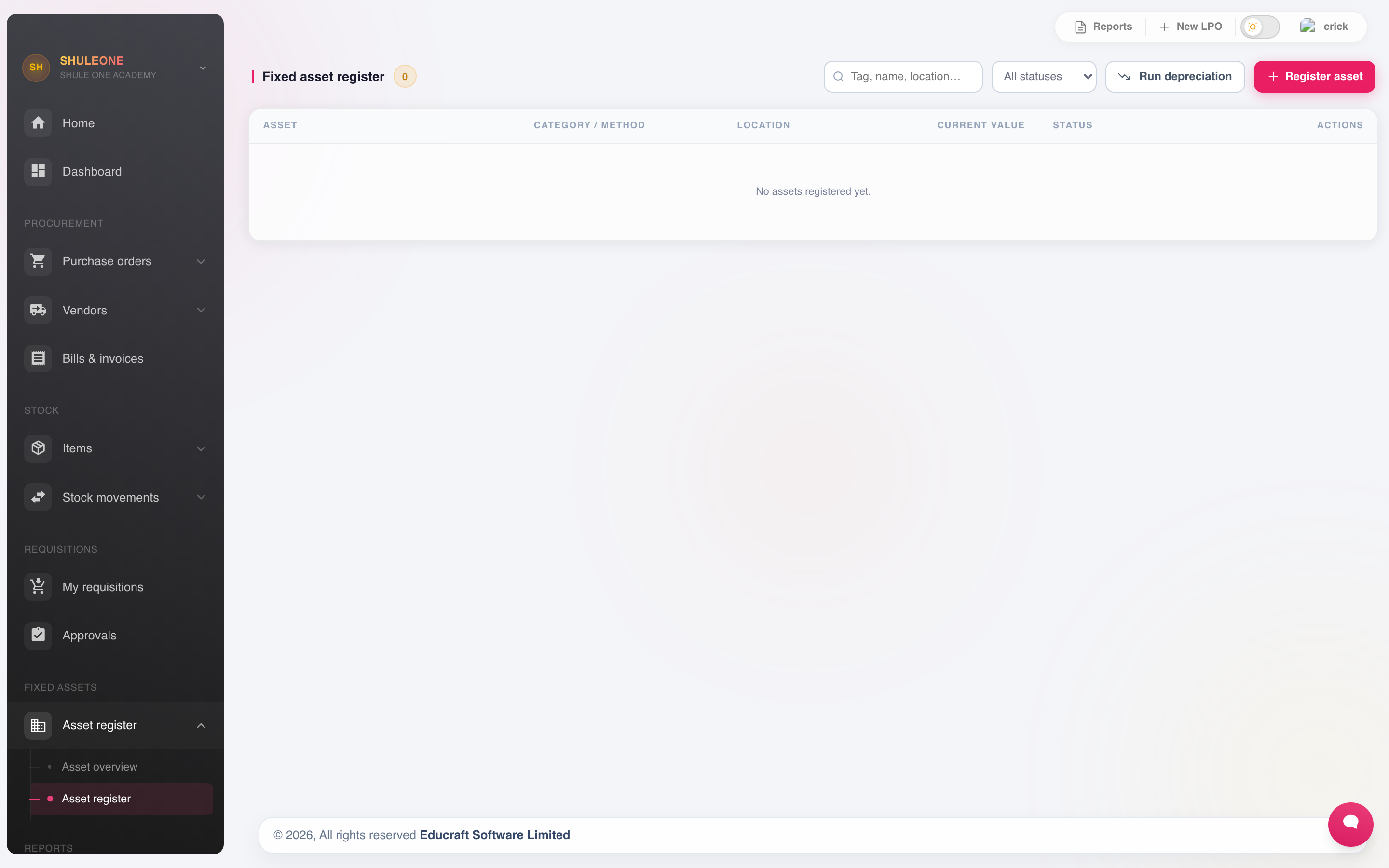 The asset register