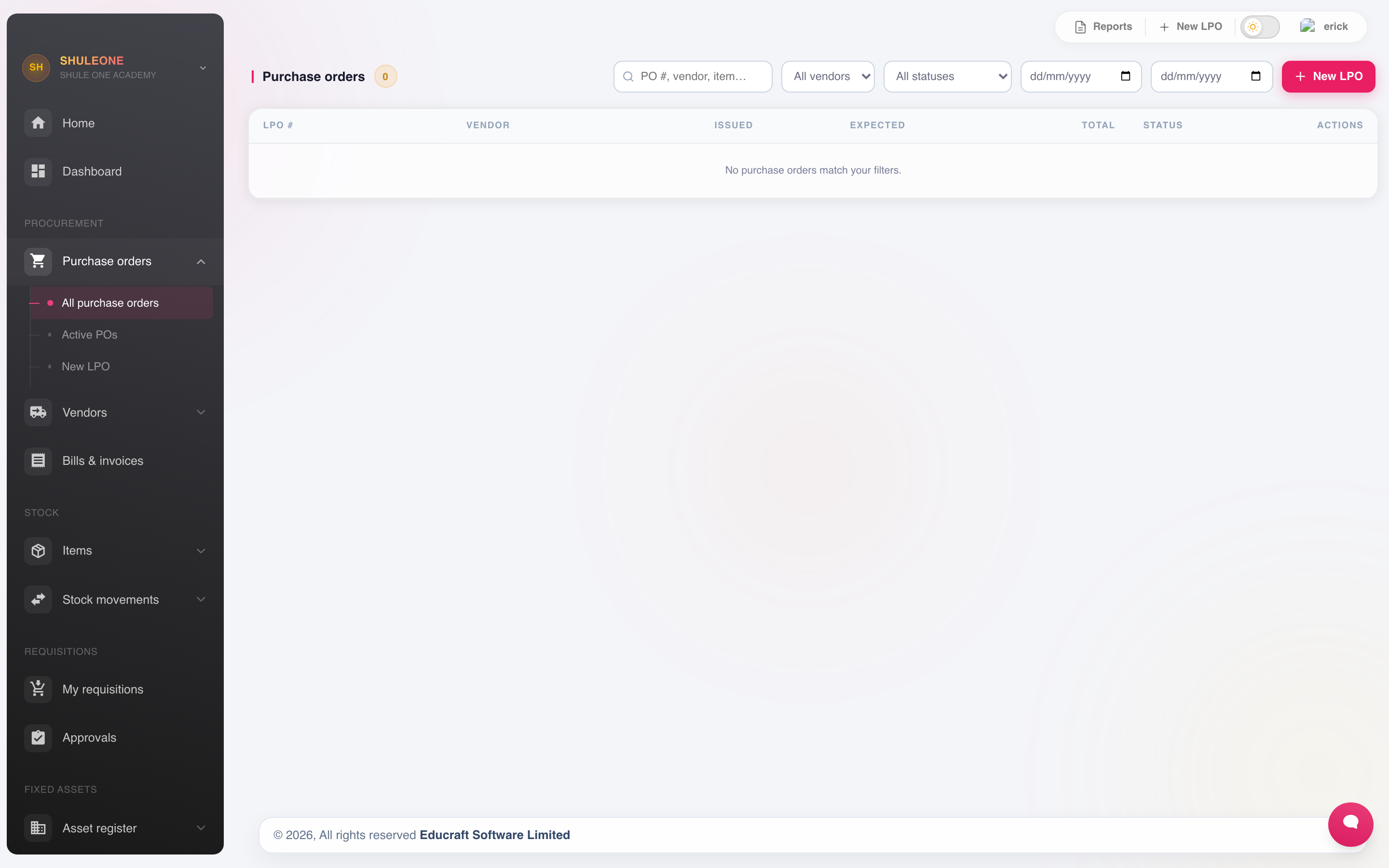 The purchase-order list