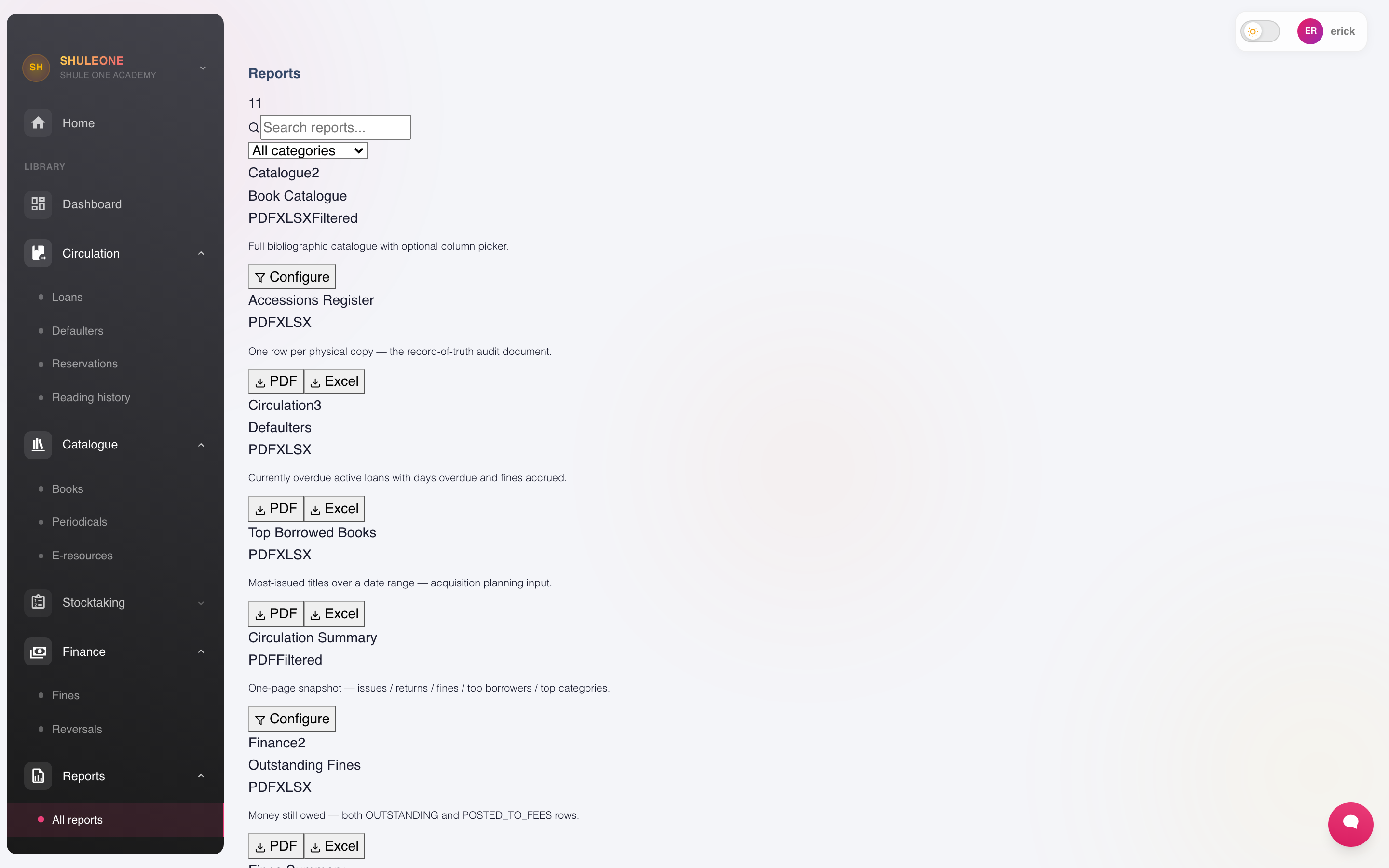 The library-report picker