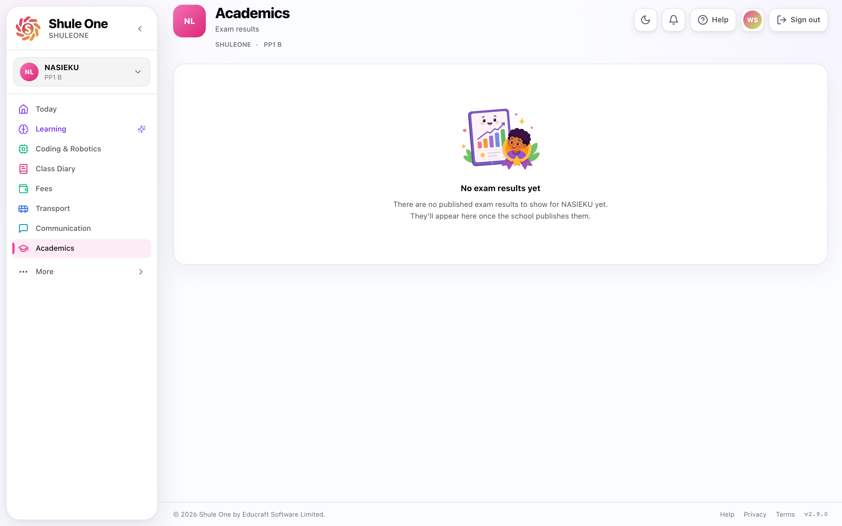 The parent academics screen