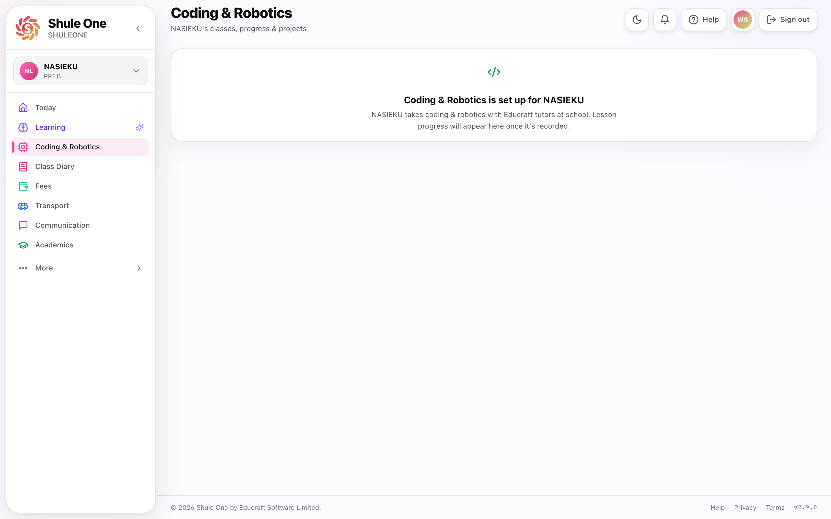 Coding and robotics progress in the parent view