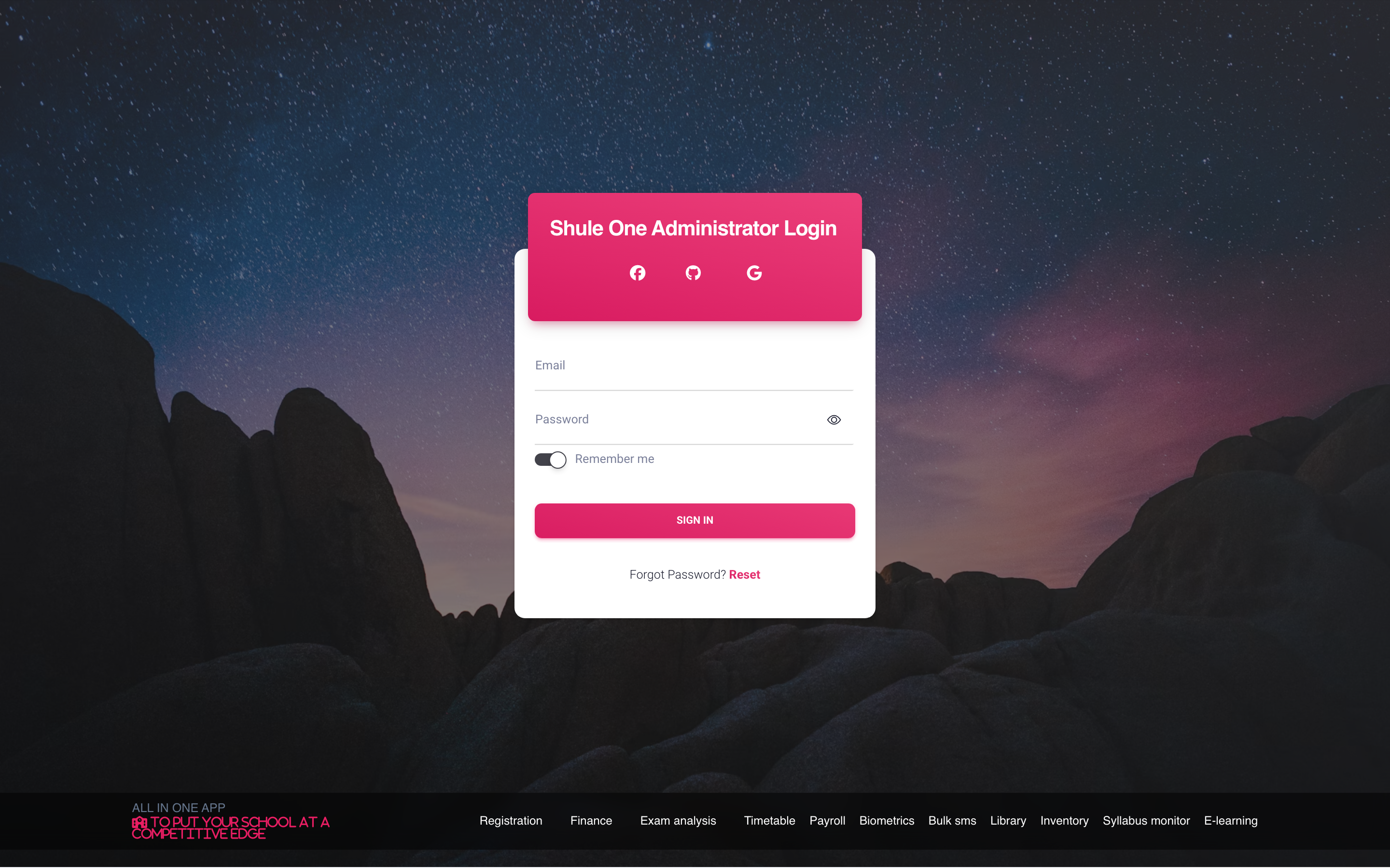 The ShuleOne Administrator Login page