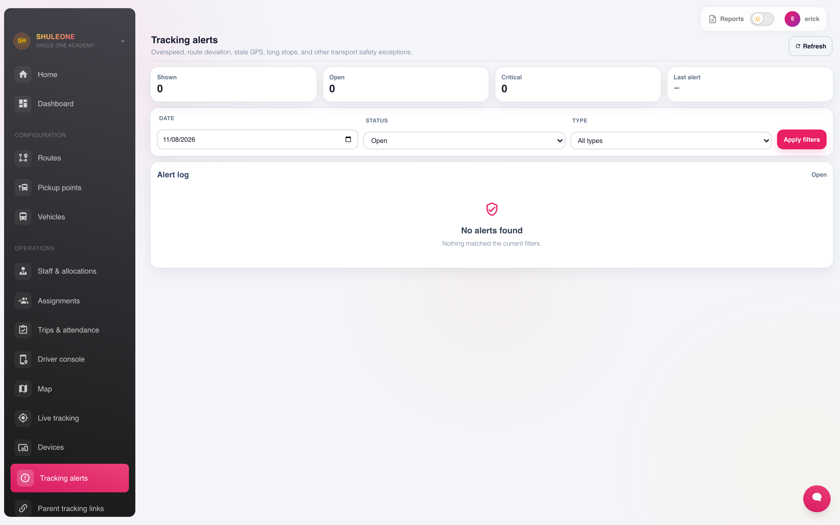 Transport alerts for daily operations